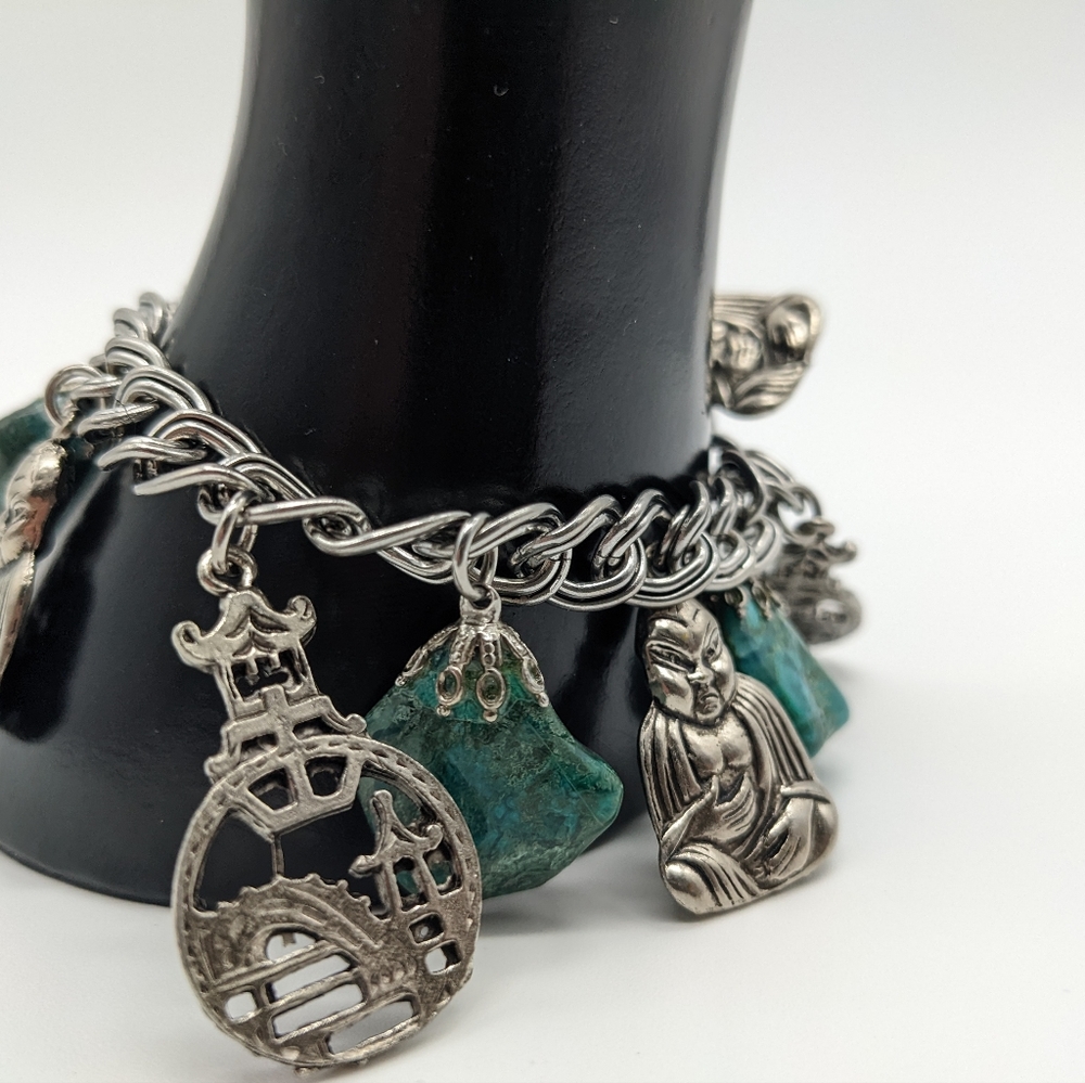 Vintage Asian Charm Bracelet - Turquoise stones